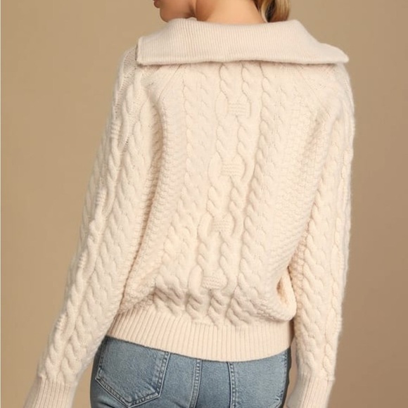 Lulus Cozy Weather Cream Cable Knit Quarter Zip Sweater S - Picture 2 of 4